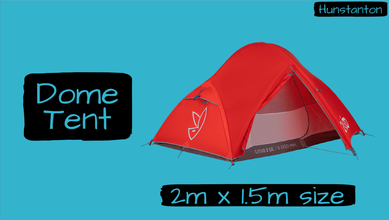 Dome tent on a blue background with sizing
