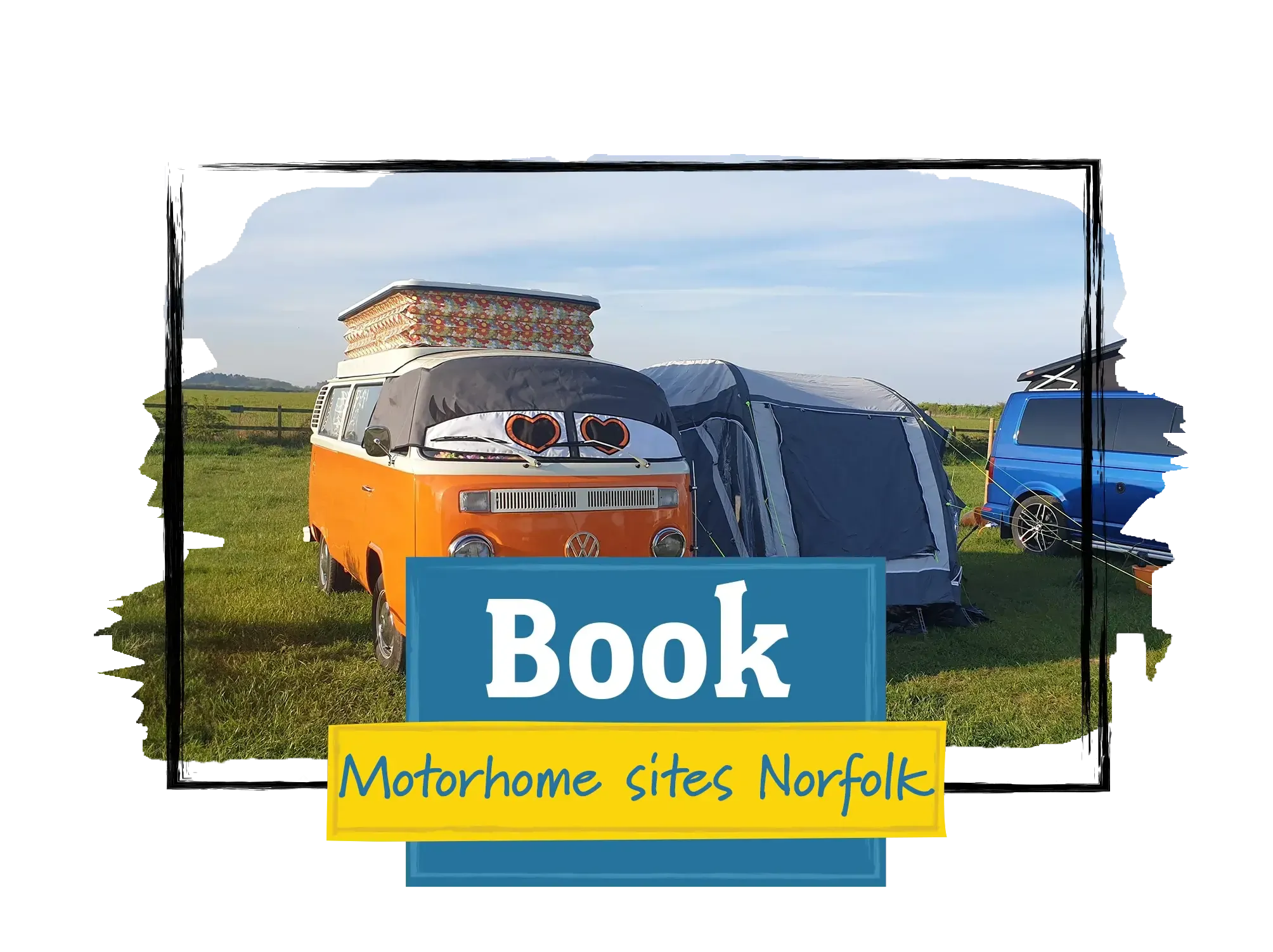 Motorhome site in Norfolk Hunstanton Camping, flower campervan with views over the campsite