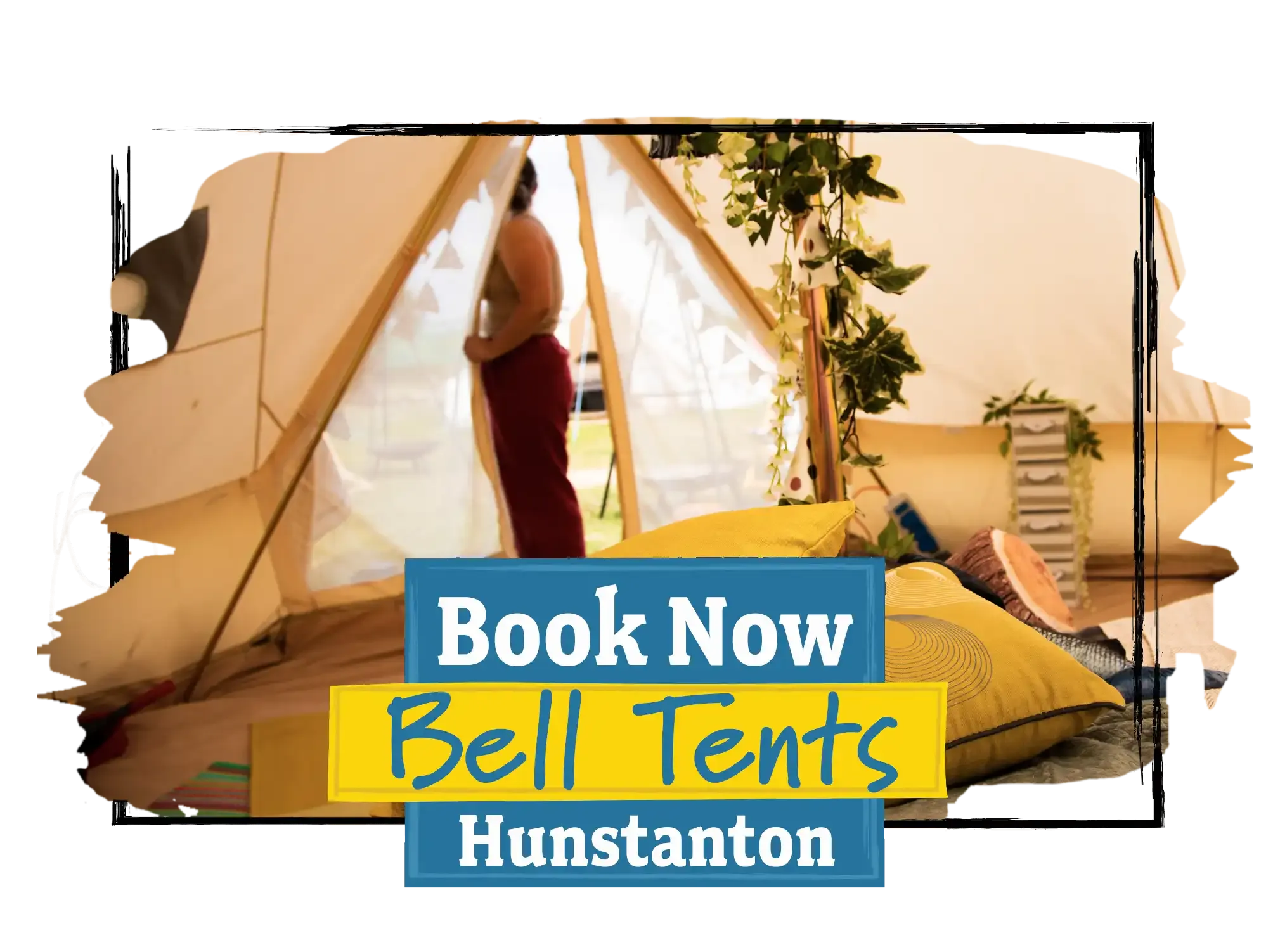 A look inside our glamping bell tents, with comfy double beds and stylish furnishings here at Hunstanton Glamping