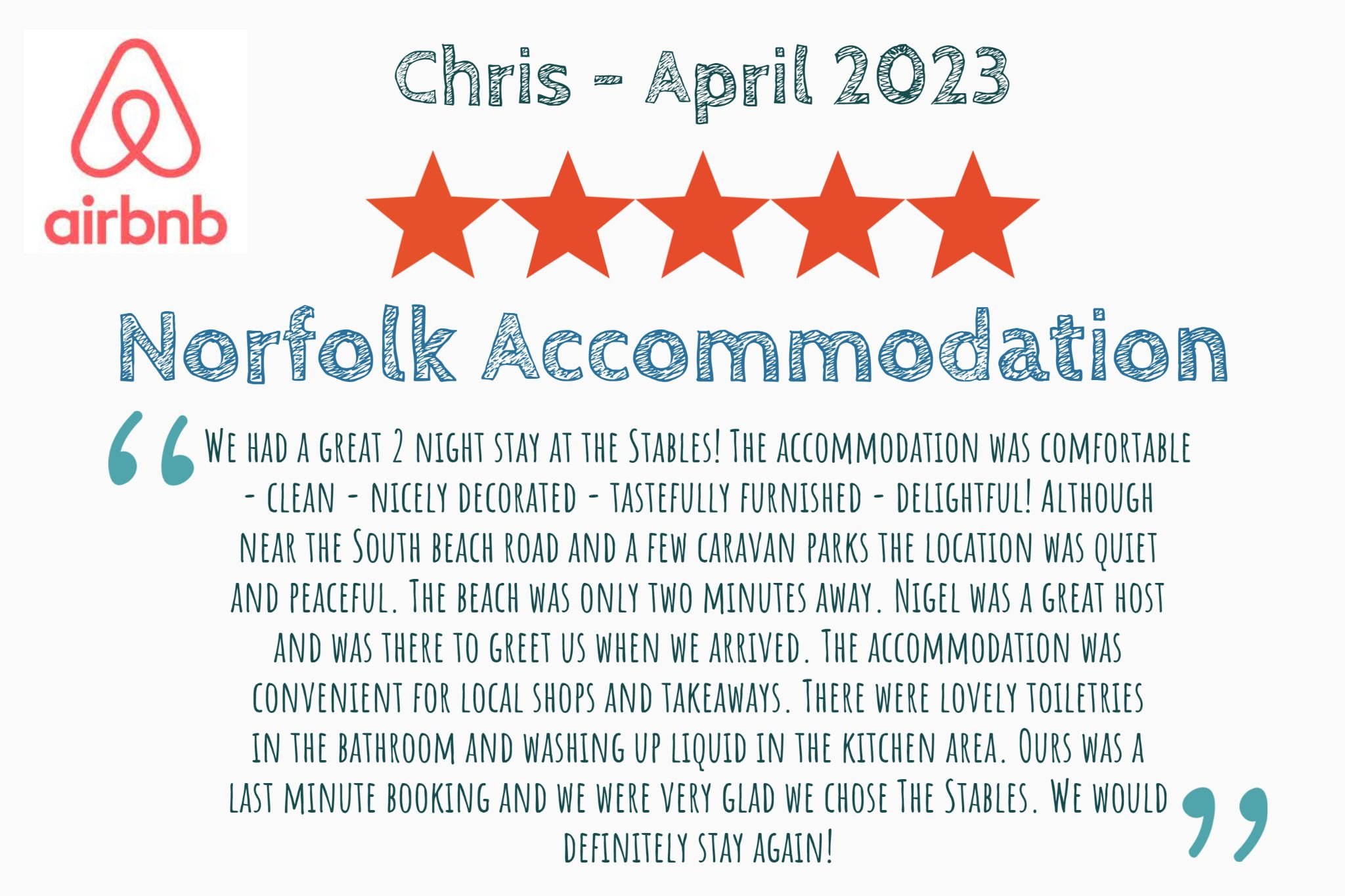 Chris airbnb review five star the stables